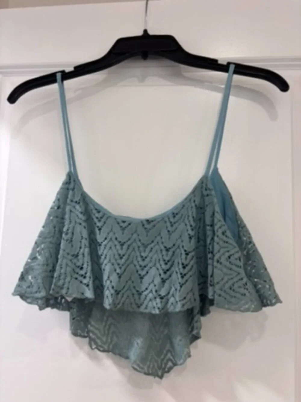 Solemio Teal Blue Lace Crochet Crop Top